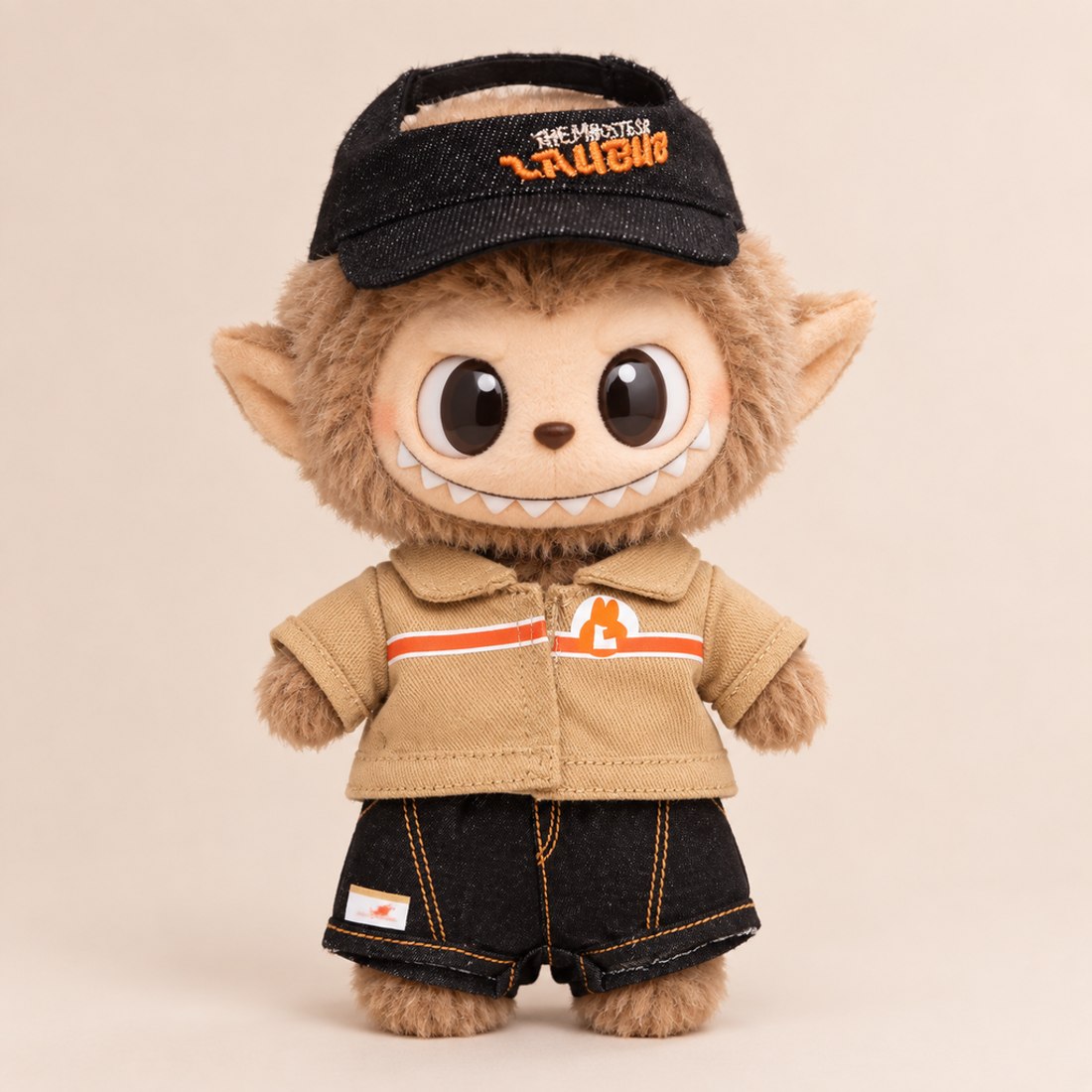 Plush doll wearing corner store clerk outfit