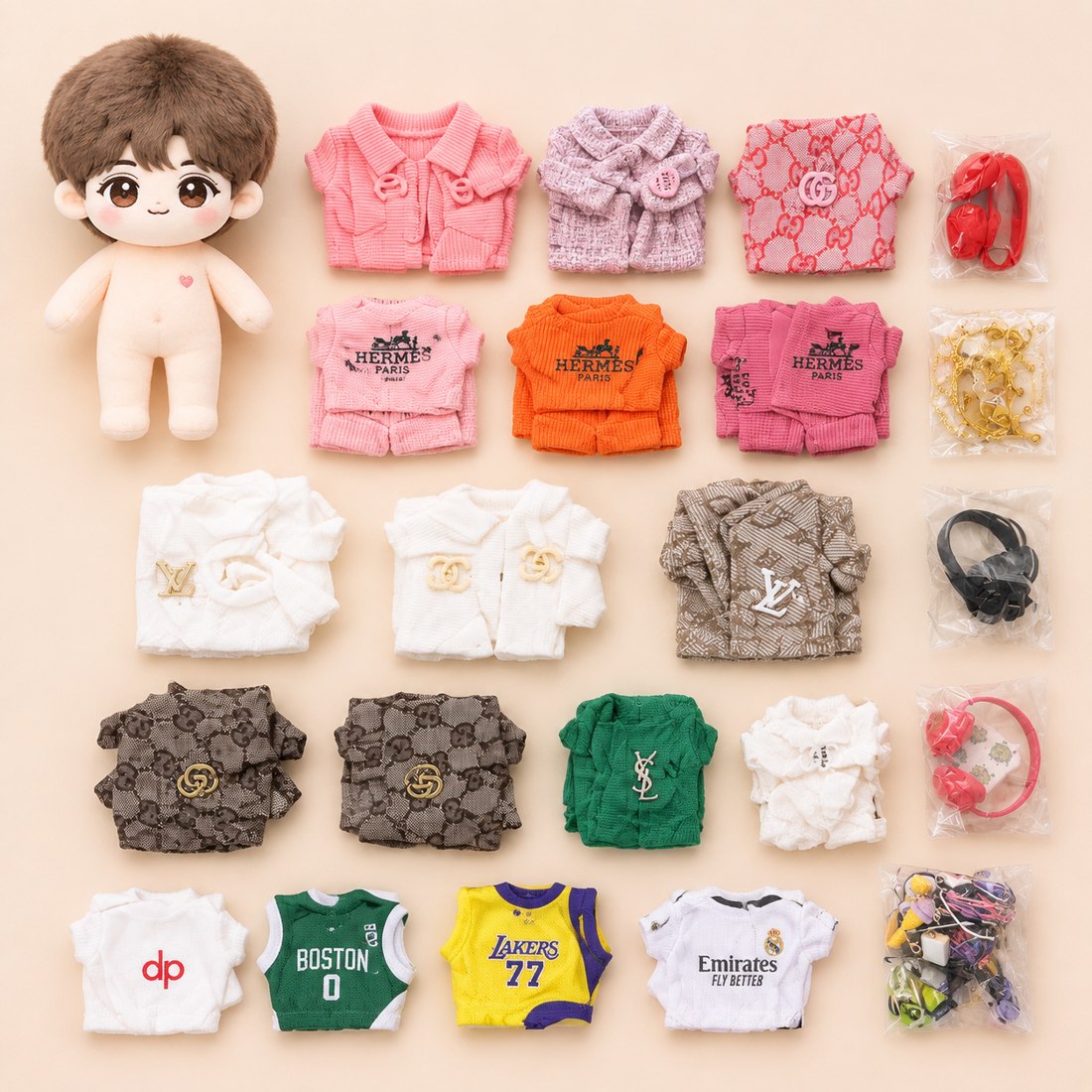 Plush doll wearing simple everyday basic outfit