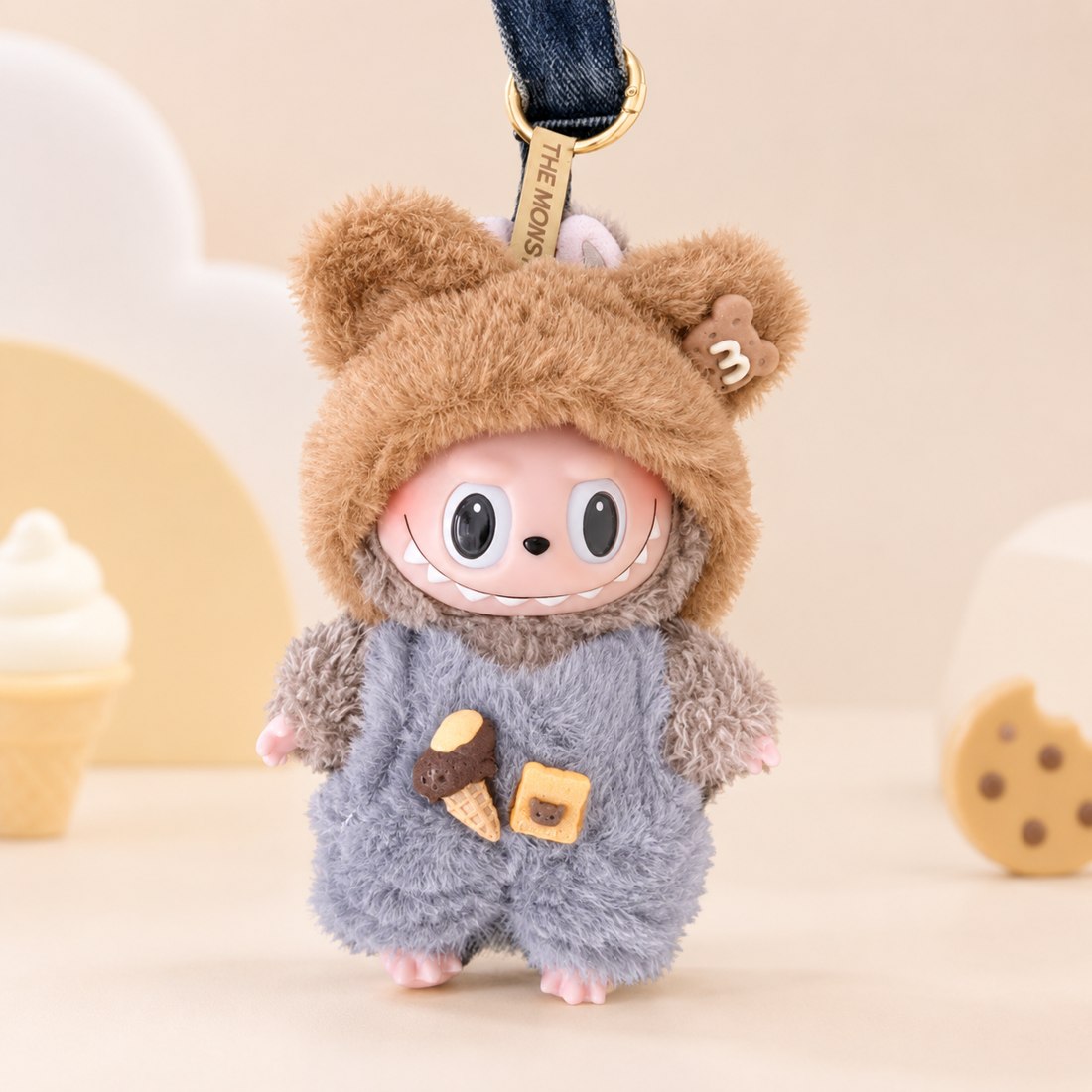 Plush doll wearing ice cream and cookie themed outfit