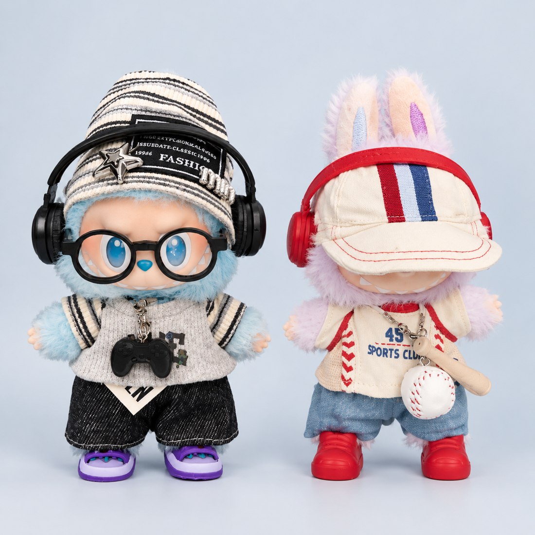 Plush doll wearing Korean street style outfit with game controller
