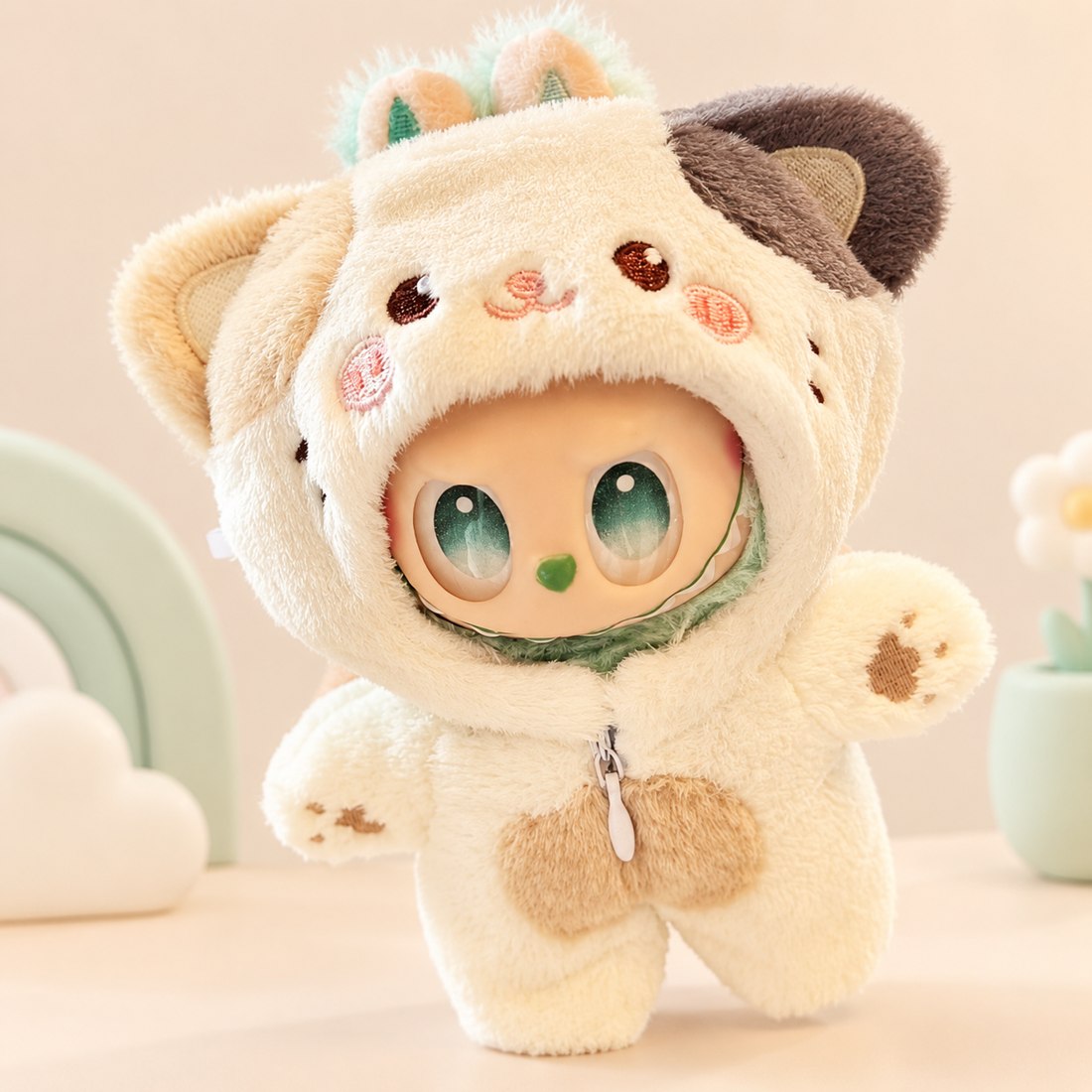 Small 10cm plush doll wearing cute animal costume
