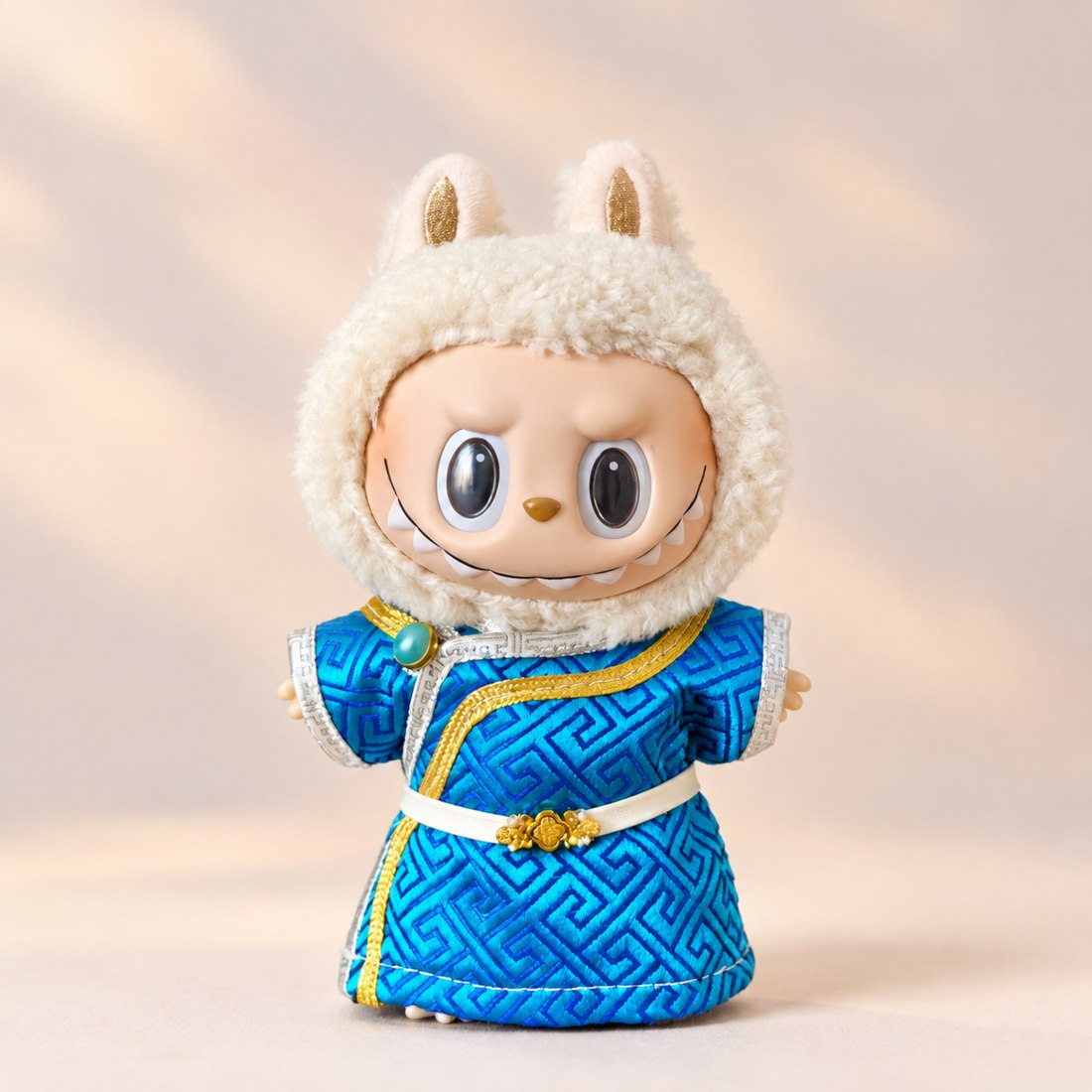 Plush doll wearing blue Mongolian prince robe — plush toy clothes sized 15-25 cm