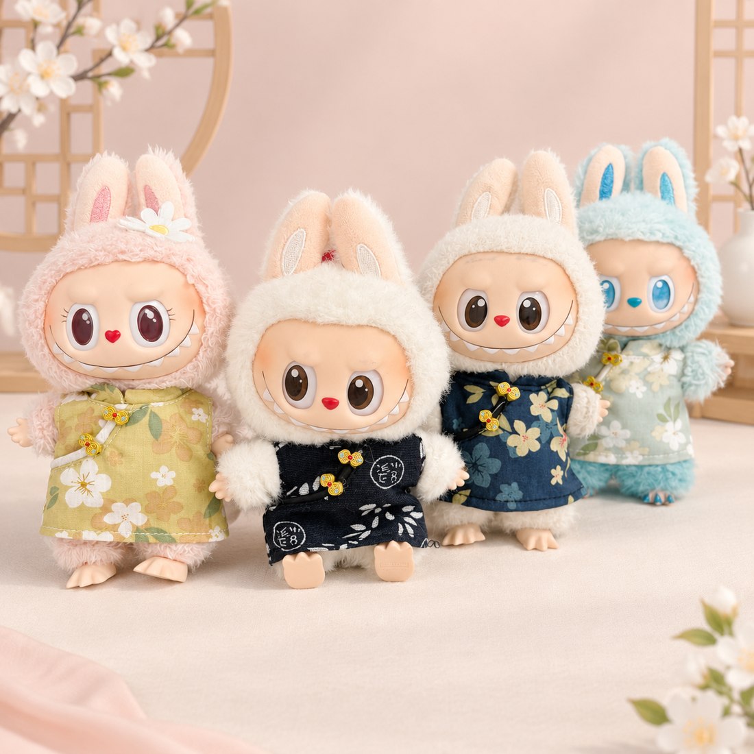 Plush doll wearing neo-Chinese floral outfit