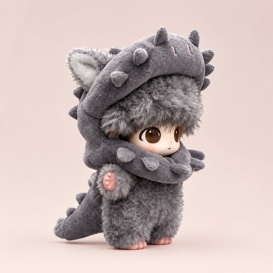 Full-body gray dinosaur skeleton onesie costume for plush dolls