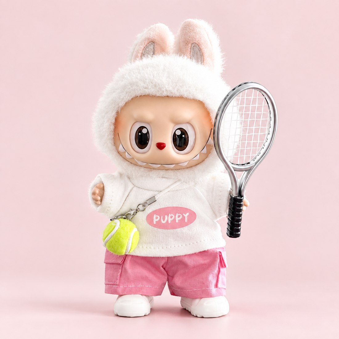 Plush doll wearing tennis club sport outfit